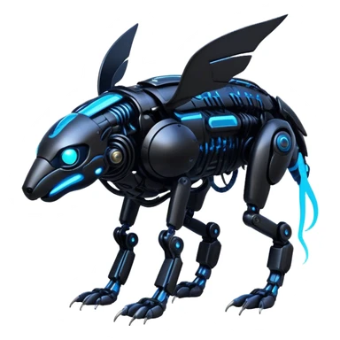 Modern futuristic black dark cyberpunk-fakemon-animal-creature with blue accents sticker
