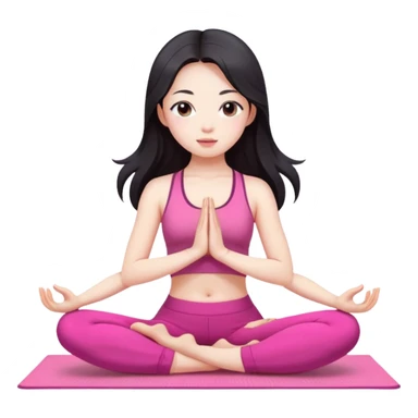 Asian girl doing yoga all in pink clothes, dark long hair, pale skin sticker