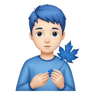 boy version of hello kitty holding a blue maple leaf sticker