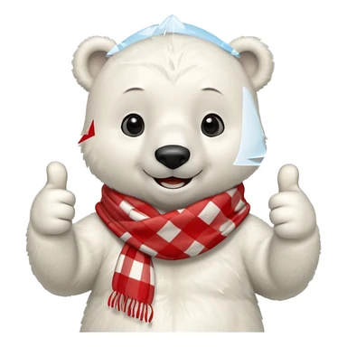 baby Polar Bear, smiling, thumbs up, wearing red Checkered Triangle scarf sticker