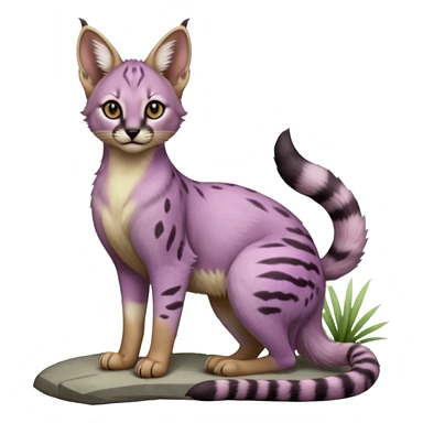 Realistic wild real life cute cool beautiful gorgeous floral pastel-lilac-violet-lavender caracal-serval-civet-genet-hybrid-animal-Fakémon-fursona photo IRL outside (full body) sticker