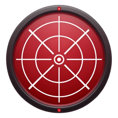 Minimalist sniper crosshair icon, thin red lines, symmetrical design, deep crimson color, flat vector style, transparent background, sharp clean edges, modern FPS aesthetic, discord emoji size sticker