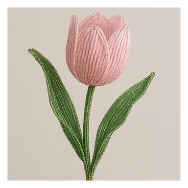 delicate french beaded tulip, baby pink petals, shimmering glass beads, handcrafted floral art, elegant and realistic sticker