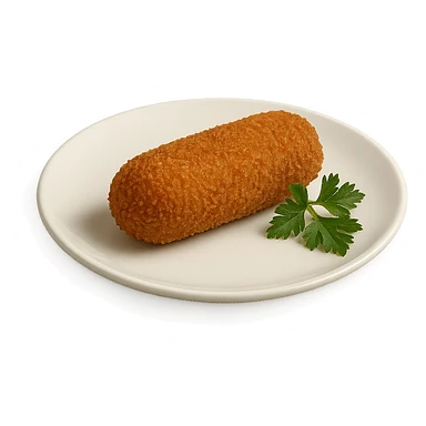 realistic kroket on a white plate, with parsley garnish sticker