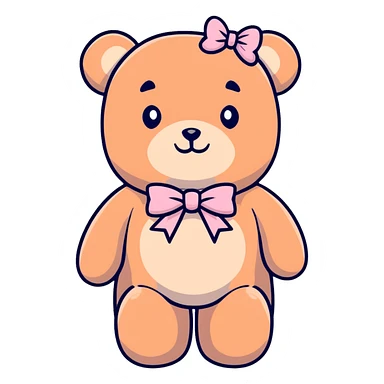 Stuffed teddy bear with light pink ribbon tied in a bow around its neck sticker