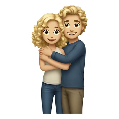 brown wavy hair girl with blonde curly hair boy hugging sticker