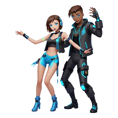 Neon cyberpunk style 
girl with brown hair and blue eyes dance with man sticker