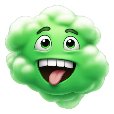 "A funny emoji of a mouth blowing out air, but instead of fresh breath, it's a green, smelly, swirling cloud. sticker
