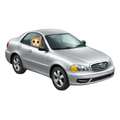 Cat driving a silver car sticker