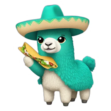 teal alpaca with sombrero eating a burrito sticker