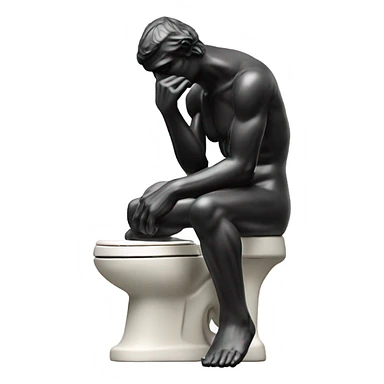 rodin sculpture the thinker but sitting on a toilet sticker