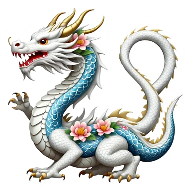 White Chinese dragon with floral pattern on its body  sticker