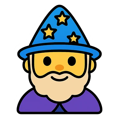 A wizard emoji, with black outlines and vibrant colors sticker