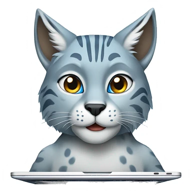 A blue lynx with a laptop sticker