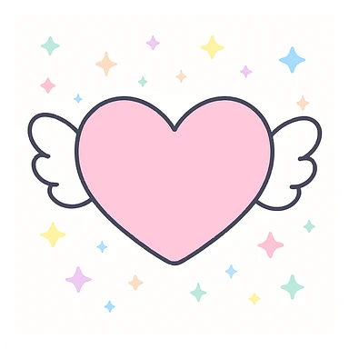 Remove the face from the winged heart emoji, keep the aesthetic cute kawaii style with soft pastel colors and sparkles, simple and charming design. sticker