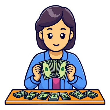 yellow woman counting money sticker