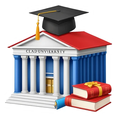 classic academic university building, books, graduation cap, bright colors sticker