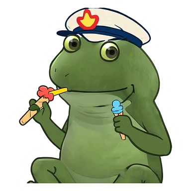 wearing a propeller hat, eating a popsicle, sitting down, full body sticker