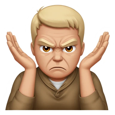 a bust of a person with both their hands around their neck with a angry face sticker