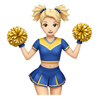Cheerleader jumping with pom poms and a blue and yellow uniform  sticker