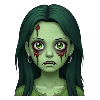 Zombie girl with a facial piercings long black hair green skin sticker