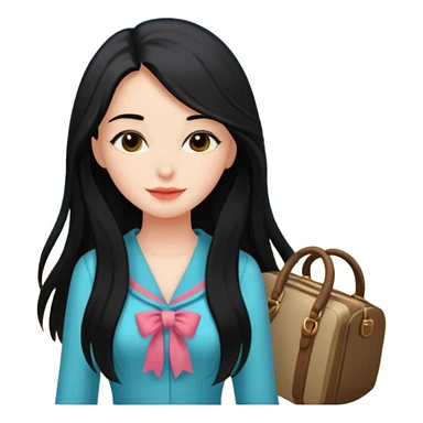 검은 긴 머리의 소녀, 바닷가를 좋아하고, 차분한 성격,  여행을 좋아하고, 옷을 차려입은 sticker