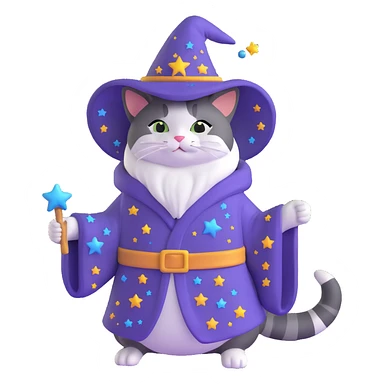 wizard cat with a starry robe and hat sticker