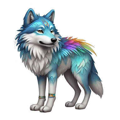 Fluffy Shy Colorful Spiritual Shamanic Wolf With Shiny Tribal Markings wearing feathers Full Body sticker