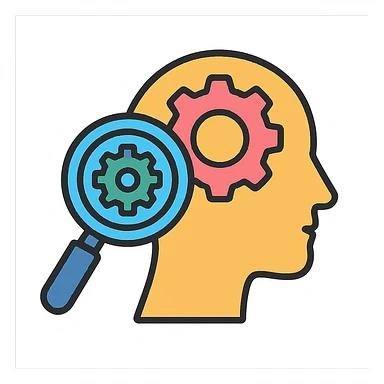 gears cogs as a symbol of self-discovery icon, clear outlines, strong shadows and highlights, psychosomatics and psychology theme, fun and not too complex sticker