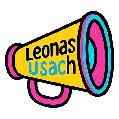 Change the text to 'Leonas Usach', maintaining the colorful and cheerful style with a transparent background. sticker