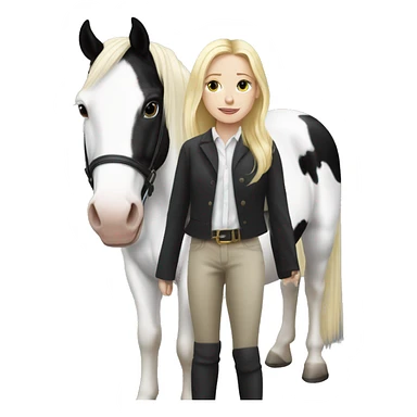 Black and white piebald horse with blonde girl on top  sticker