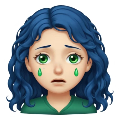 Girl with long  curly dark blue hair, green eyes, and very fair skin.crying sticker