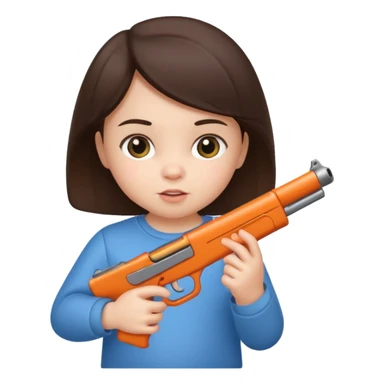 Brunette baby with gun sticker