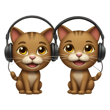 2 brown cool cats both smiling with headphones sticker