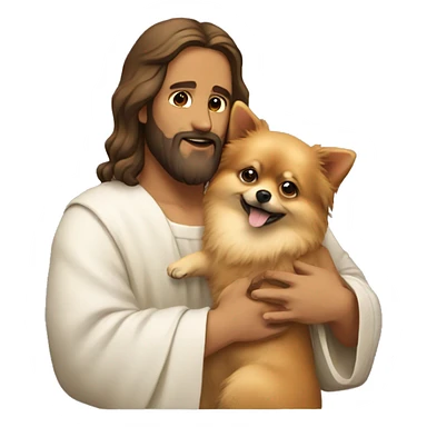 jesus hugging a pomeranian sticker