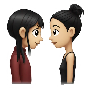 dog and a dark-haired girl looking at each other in style of ((sarah andersen)) sticker