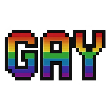 the word GAY in pixel art font with rainbow colors sticker