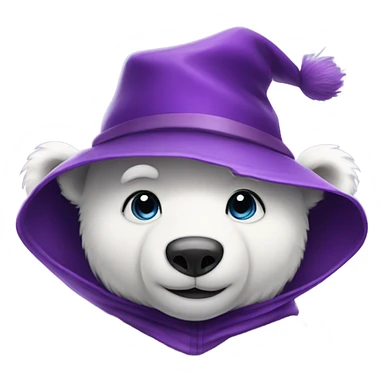 white cute wizard polar bear purple hat purple cape sticker