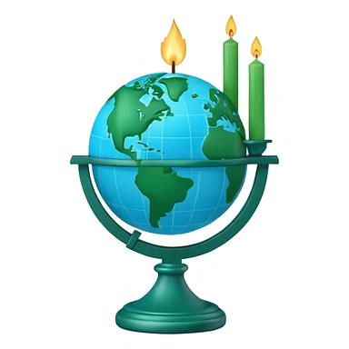 3D emoji style globe with simple candlestick chart in front, minimal design, no calculator, no coins, no money symbols, no dollar signs, clean professional look, transparent background sticker