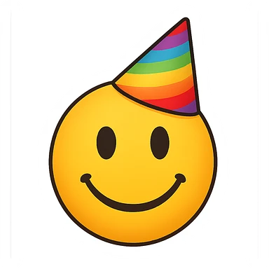 yellow face with rainbow party hat emoji, digital illustration, no background sticker