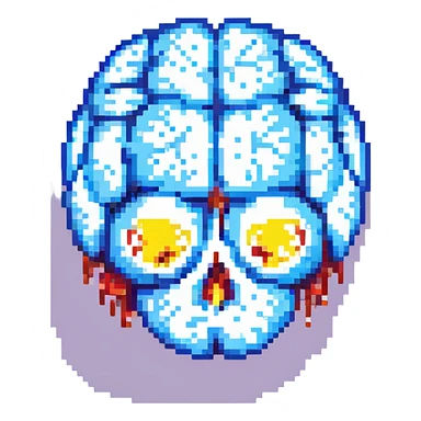 Change this 3D melting brain icon to pink color, keep it fully front facing with pixel art accents and shiny look, background transparent. sticker