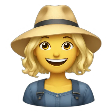  woman with blonde hair and bangs laughing while wearing hat sticker