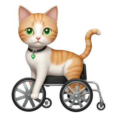 full body small short hair ginger and white cat with green eyes walking in a wheelchair for cats sticker