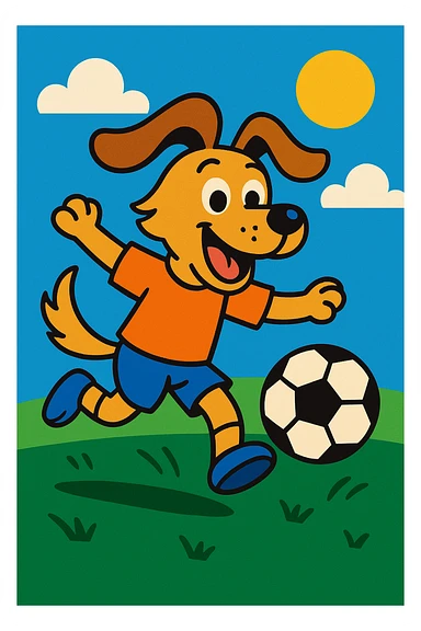 a dog playing soccer, vibrant cartoon style sticker