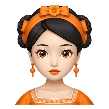 muñeca with asian features and orange dress sticker