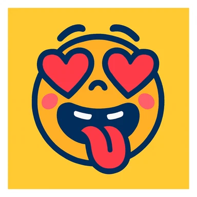 Add heart eyes to the vibrant toon style face with tongue sticking out, eyes crossed, blushing, silly expression. sticker