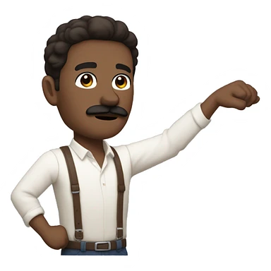 austian man with a small square moustache and dark brown side swept short hair holding up his arm sticker