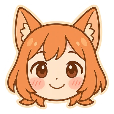 Create a simple emoji focusing on a cute girl's face with fox ears, ginger hair, and blushing cheeks. Make the face round, expressive, and suitable for emoji use with a transparent background. sticker