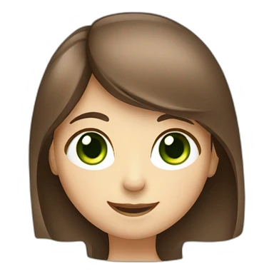 brown hair, slim face, green eyes girl smiling and waving hi sticker