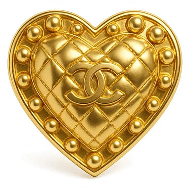Chanel heart in metallic gold style with a quilted pattern and pearls, luxury fashion vibe sticker